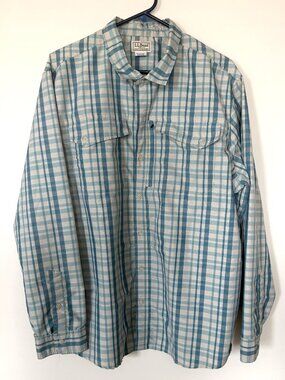 L.L. Bean Rapid Passage Trail Shirt XL Blue Plaid Hiking Fishing Lightweight